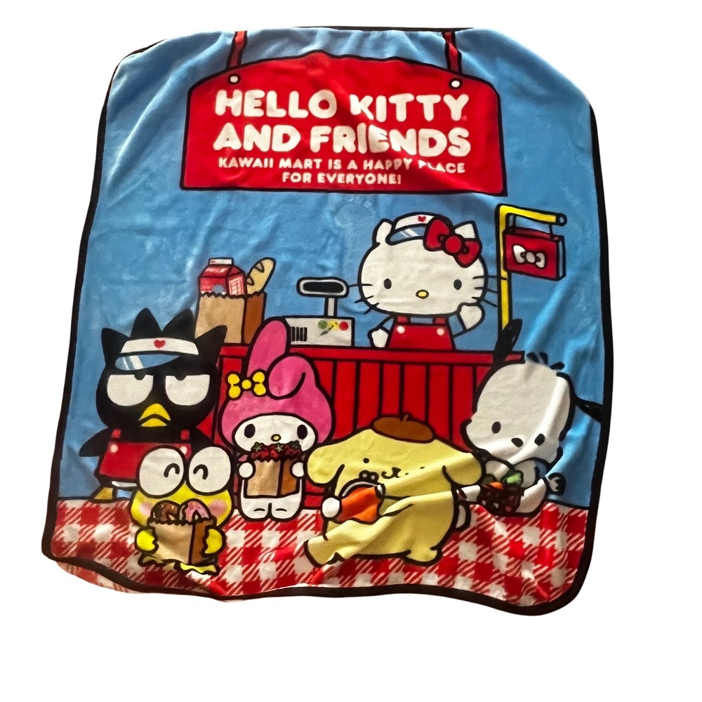 Sanrio Hello Kitty and Friends Kawaii Mart Plush Throw Blanket Blue Red Fleece